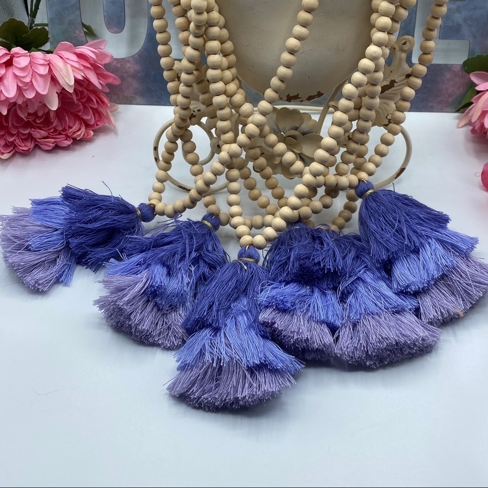 Jane 3tier Wood Bead purple Tassel Necklace - Picture 6 of 10